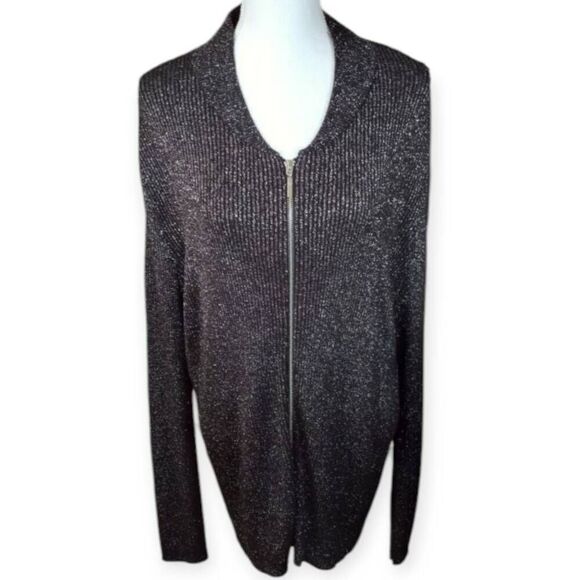 I.N.C. INTERNATIONAL CONCEPTS MENS BLACK & METALLIC SILVER ZIP FRONT SWEATER SZ. - Picture 3 of 10